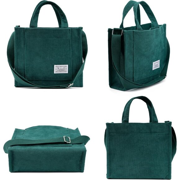 Vintage Green Corduroy Small Crossbody Tote Bag - Soft, Stylish, Multi-Purpose - Picture 5 of 6